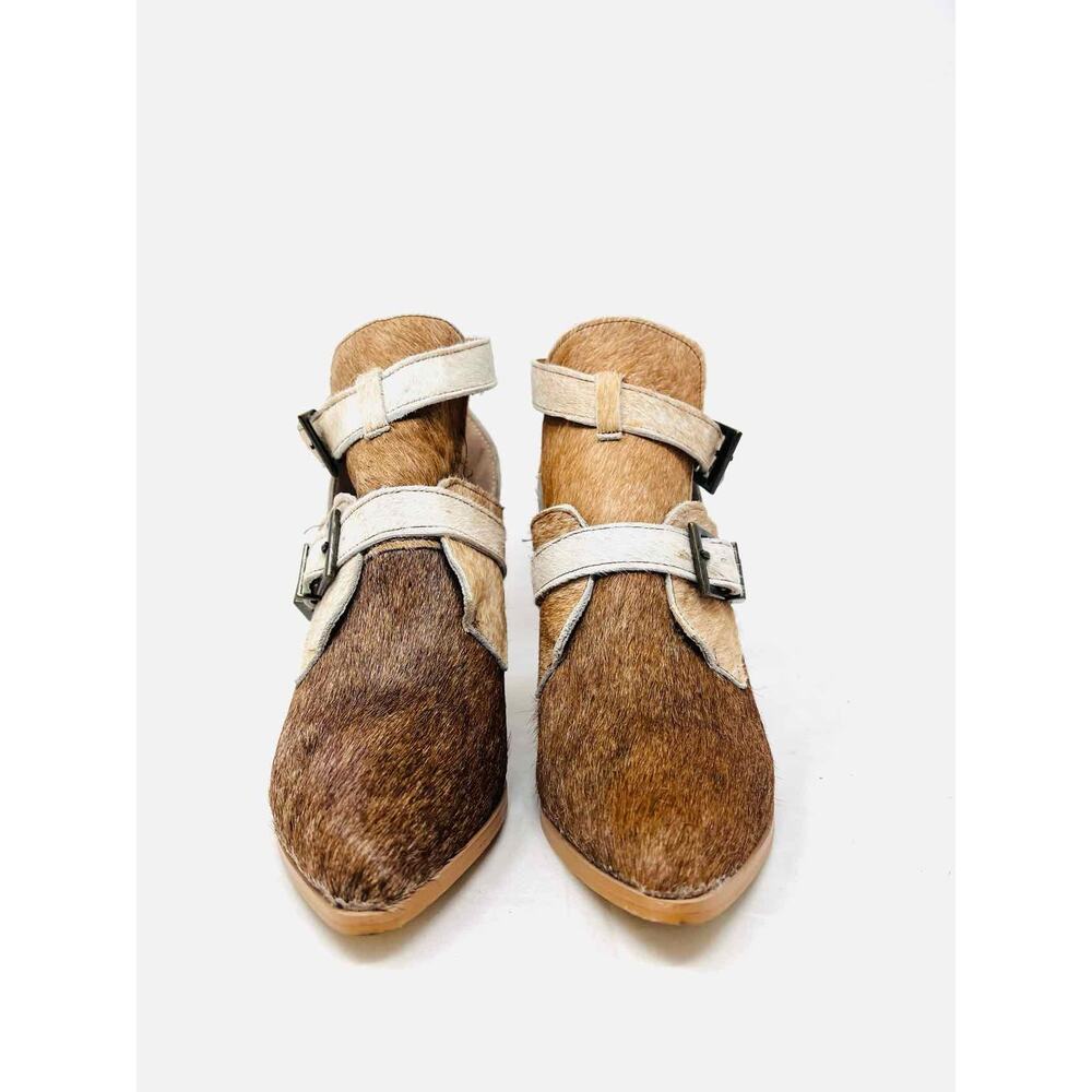 Alcala's Boots Size 7.5 Brown/Beige Buckle(s) Cow Hair Shoes Ankle Boots - Picture 6 of 10